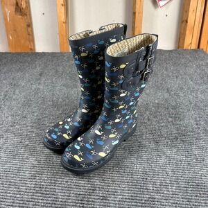 Chooka Womens Tonal Whales Mid-Navy Rubber Rain Boots Navy Blue Size 9 1110478B